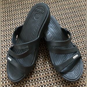 CROCS Black Open Toe Slip-on Strappy Sandals Slide Flip Flops
